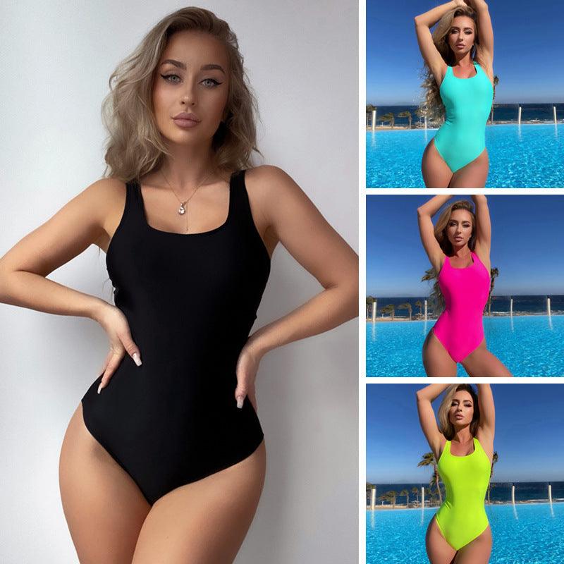 Women's Fashion Siamese Fit Solid Color Swimsuit