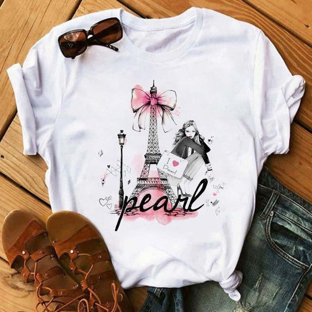 Summer Women's Short-sleeved Romantic I LOVET Shirt Printing