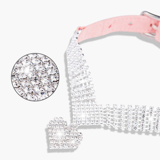 Shiny Rhinestone Pet Suede Soft Love Love Diamond Cat Collar