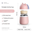 304 Stainless Steel Cartoon Cat Ear Insulation Soup Cups With Cover Spoon
