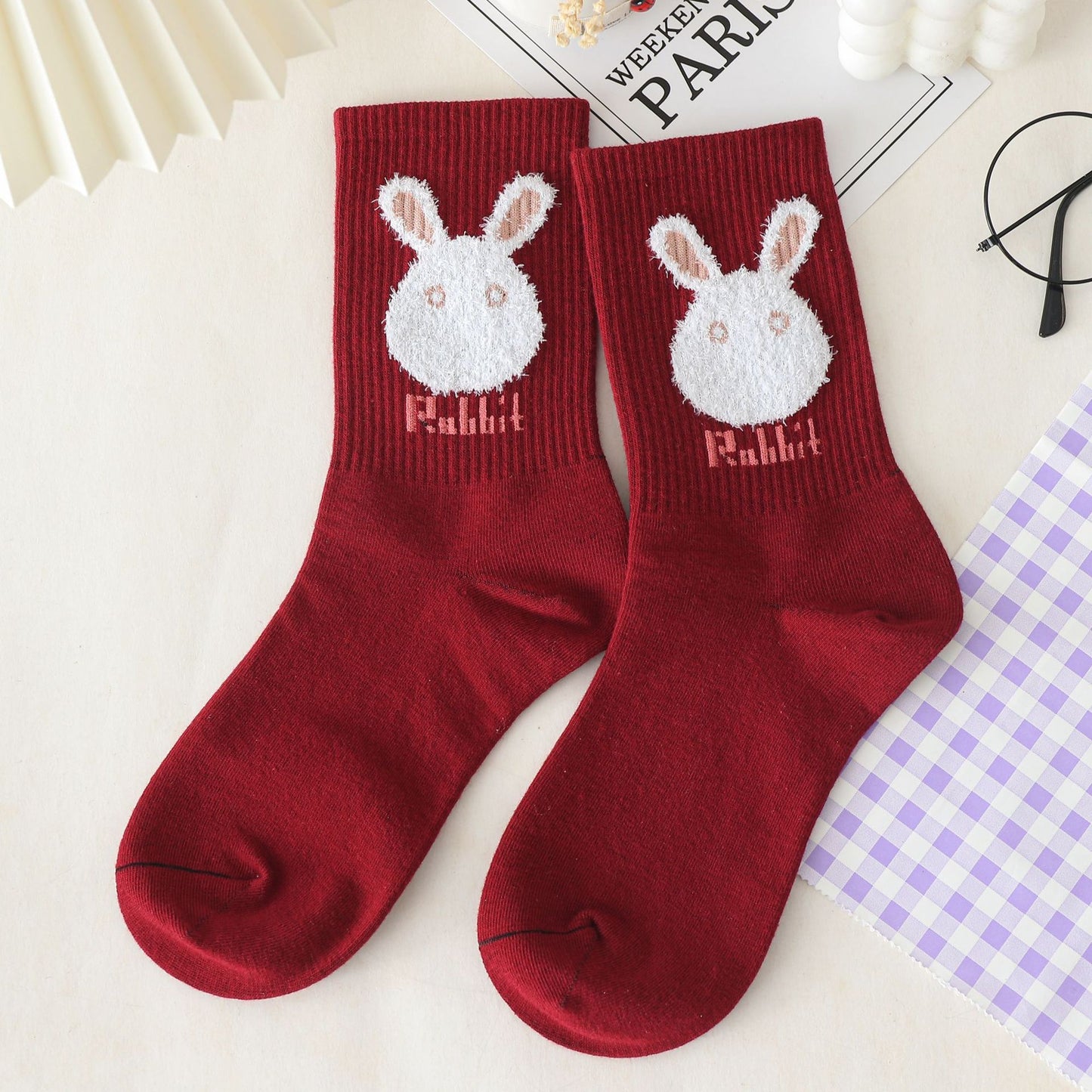 Women's Long Letter Simplicity Feather Yarn Socks