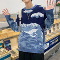 American Fashion Brand Retro Snow Mountain Tie-dye Crew Neck Pullover Sweater