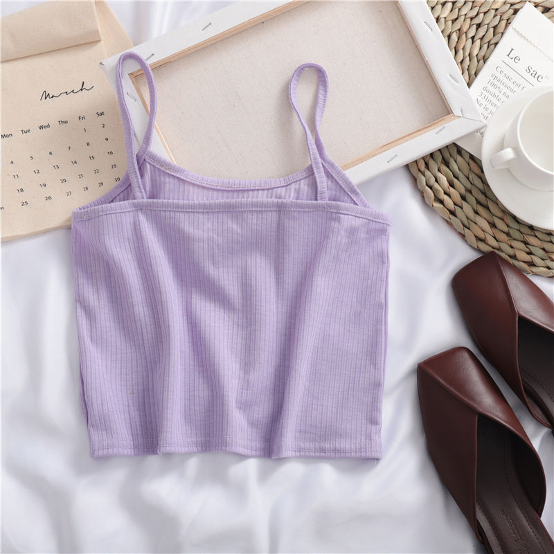 Pure Color Wild Knitted Leaf Small Camisole Women