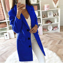 Solid Color Suit Collar Mid-Length Double-Breasted Woolen Coat