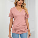 Leisure Pullover V-neck Solid Color Loose T-shirt Women's Top