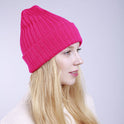 Solid Color Straight Stripe Curling Double Layer Warmth Ladies Woolen Hat