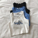 Embroidered Letter High Waist Short Midriff-baring Tank Top