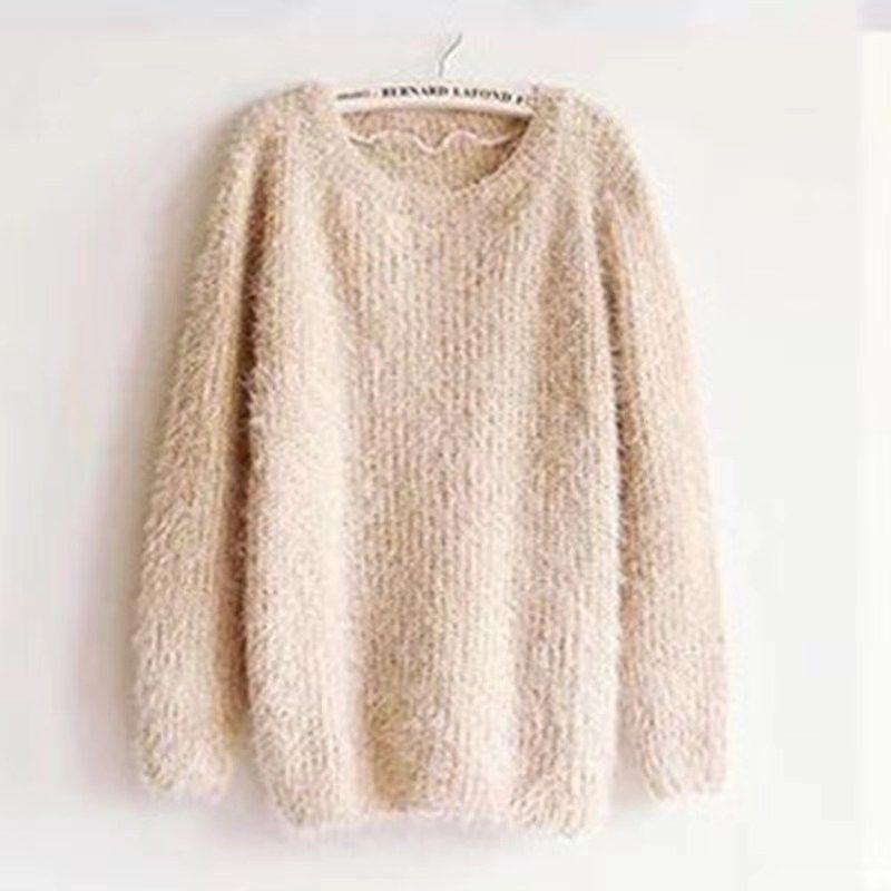 Women's Loose Candy Colored Mohair Pullover Sweater