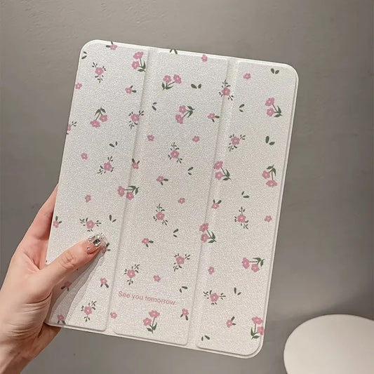 Transparent Floral Tri-fold Tablet Protective Case