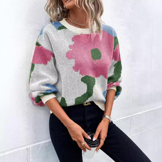Fashionable All-match Jacquard Leisure Pullover Sweater