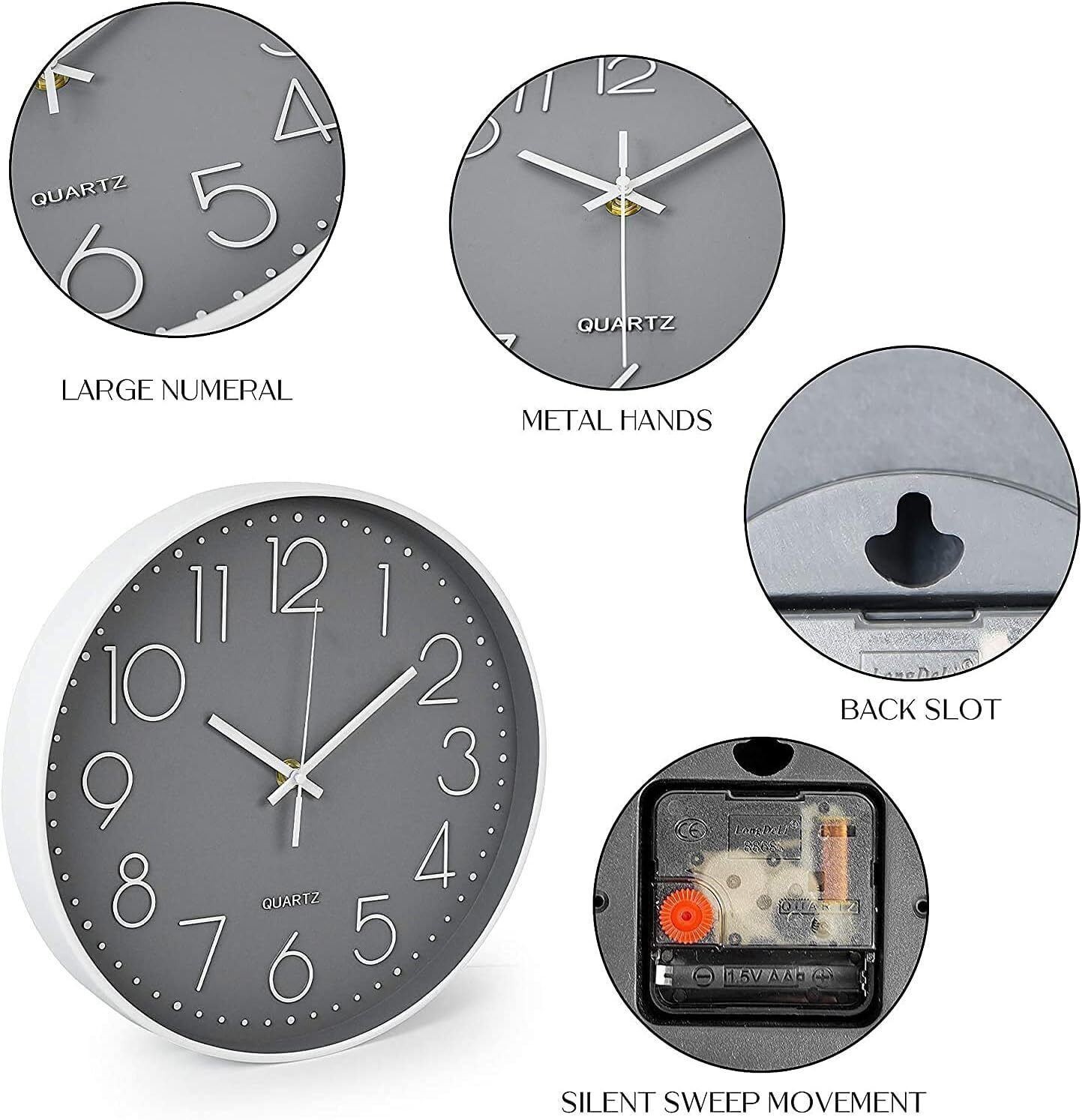 12  Wall Clock Silent Non Ticking Clock For Living Room Bedroom Kitchen Office