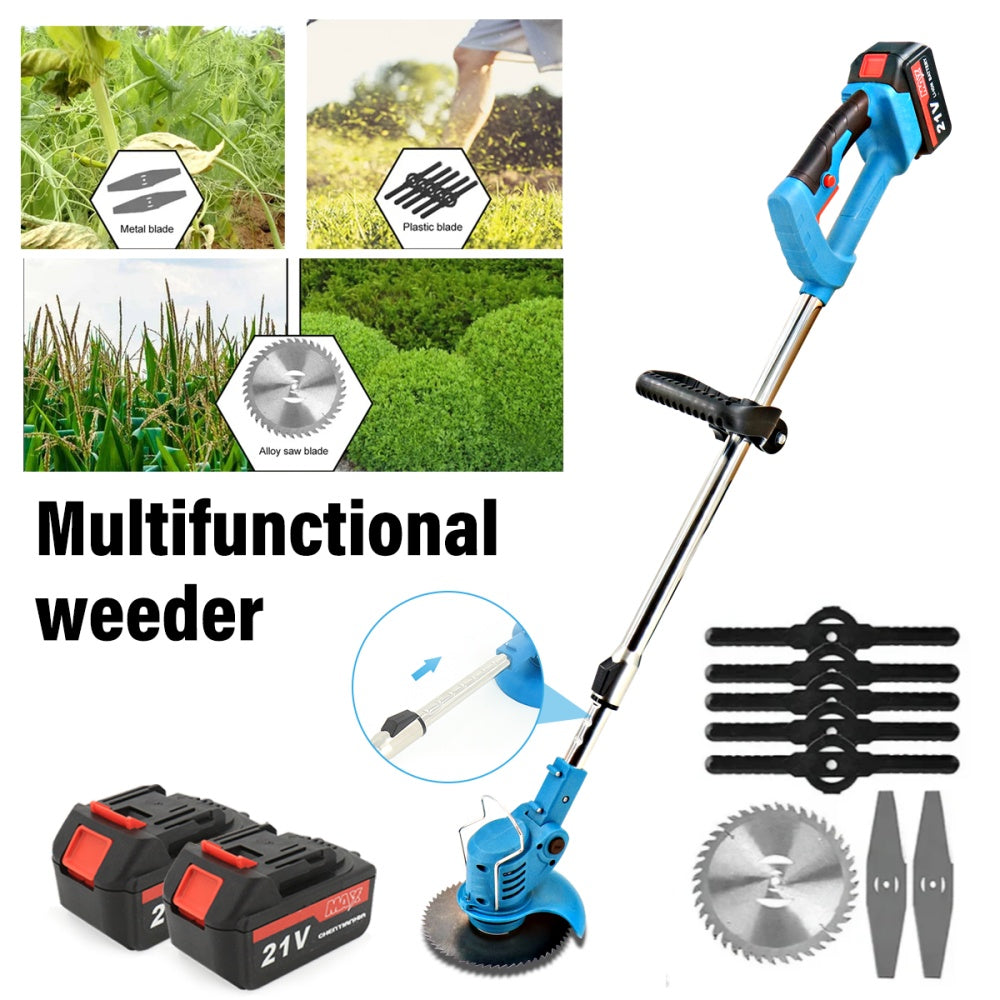 2 Battery Electric Cordless Grass Trimmer Strimmer Garden Edger Cutter & Charger