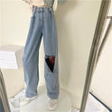Ripped Jeans Straight High Waist Loose Fitted Flattering