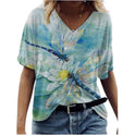 Flower Painting Printed T-shirt For Women