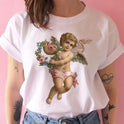 Cute Cartoon Angel Baby Print Ladies Short Sleeve