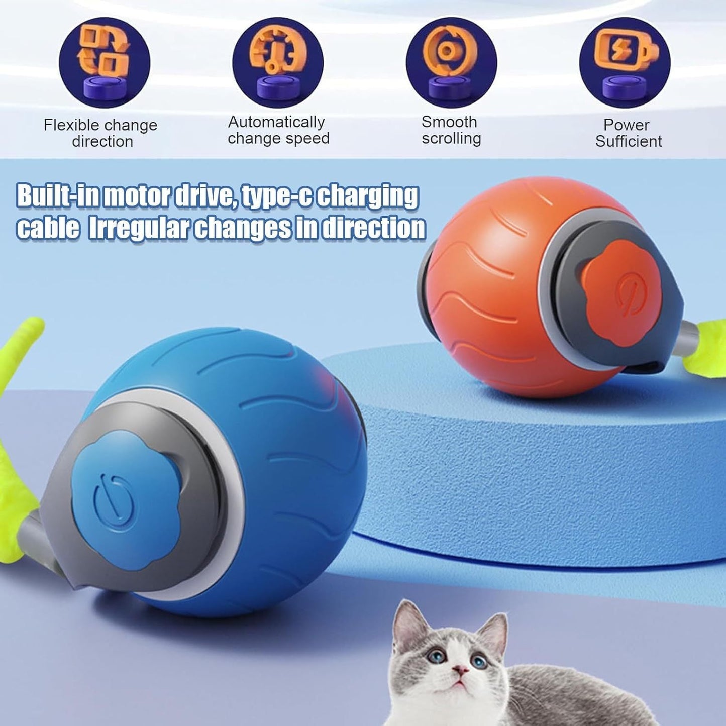 Speedy Tail Cat Toy,Interactive Cat Toy For Indoor Cats,Cat Ball Toy,Interactive Cat Toy Ball,Two Speed Adjustment,USB Rechargeable