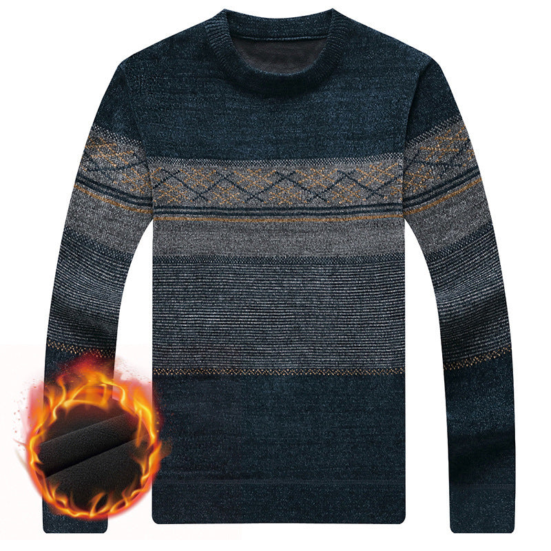 Chenille Velvet Padded Sweater Middle-aged Men's Clothing Thick Warm Jacquard