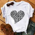 Spring Women's Cartoon Leopard Print Heart Printing T-shirt