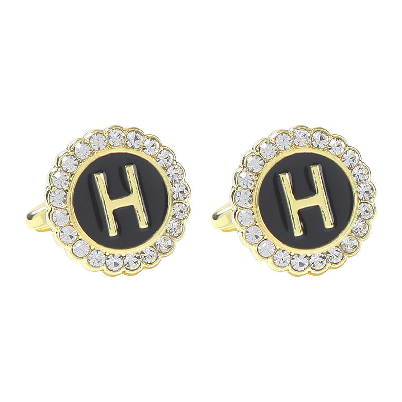 Round Diamond French Cufflinks Men's 26 Letters