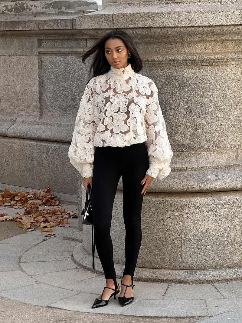 White Floral Pearl Textured Shirt