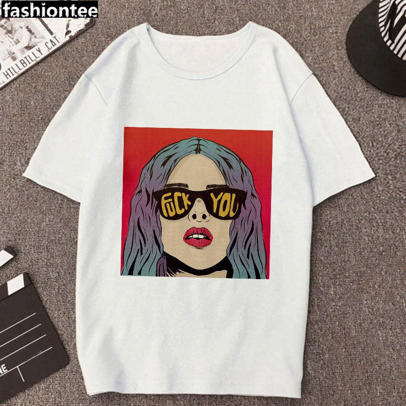 Ladies Punk Aesthetic Print Casual Short Sleeve Student Top