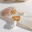 18K Gold Stainless Steel Pearl  Round Beads  Shell Pearls Ear Clip Earrings