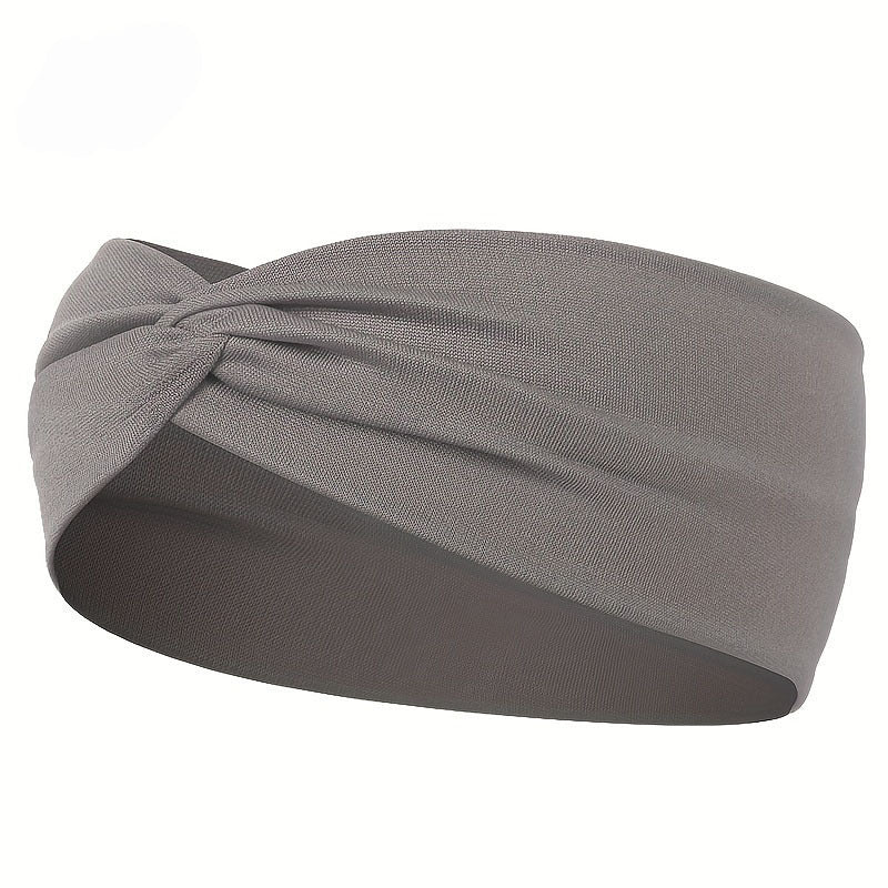 Pure Color And Knotted Hair Band Elastic Wide Hair Band Non-slip Headband, Suitable For Gym Sports Yoga