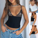 Women's V-neck Camisole Lace Vest With Back Zipper Design Summer Slim Sleeveless Tops