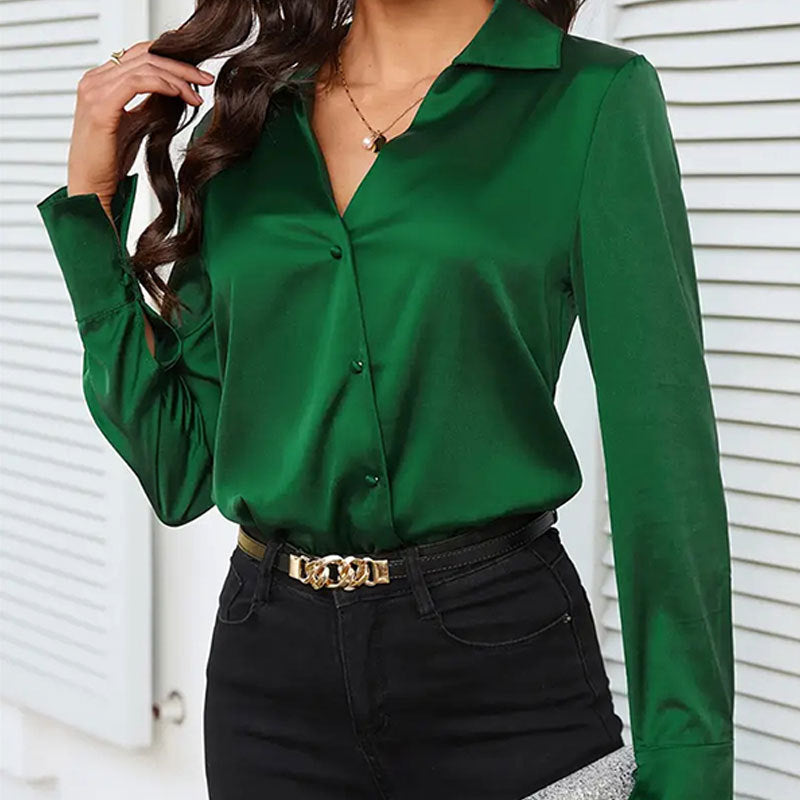 Lady Temperamental Green Silk Button Shirt