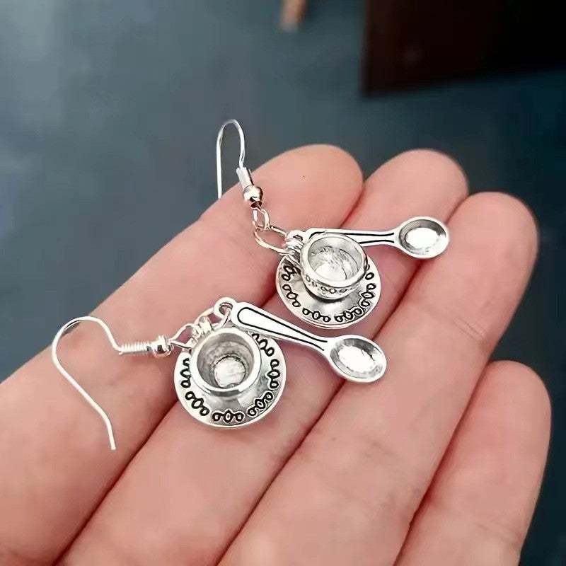 Simple Mini Teapot Teacup Earrings Creative