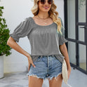 Loose Design Casual Short Sleeve Fashion Square Collar T-shirt