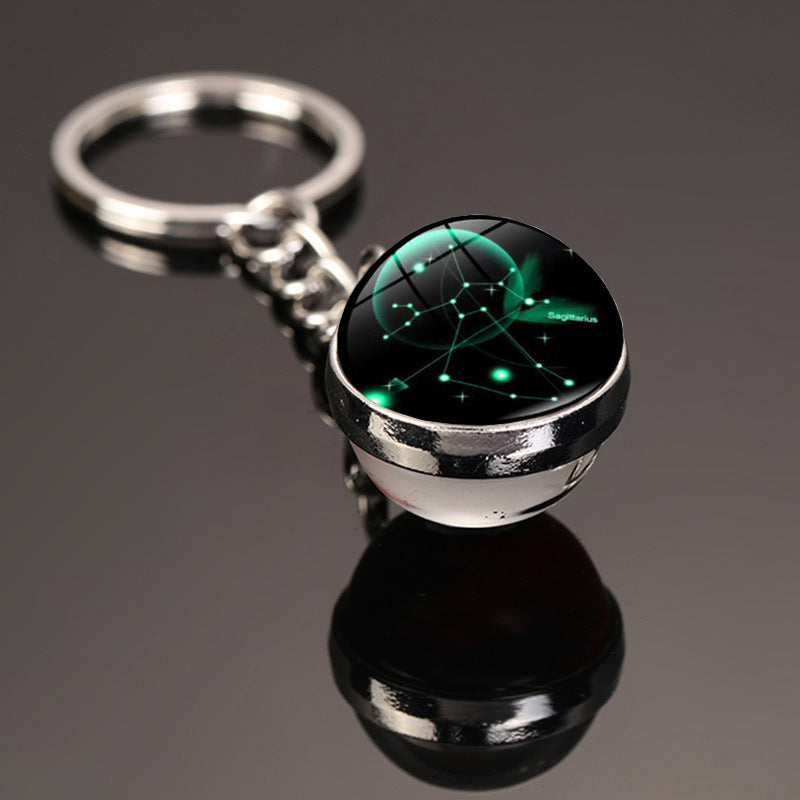 Starry Sky Twelve Constellation Keychain Time Gemstone Double Sided