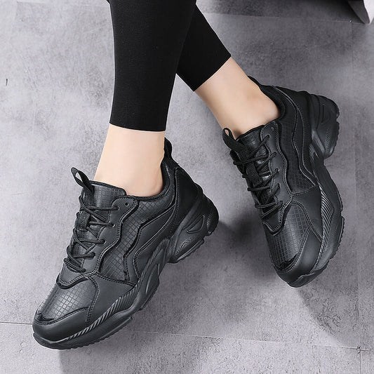 The New Ladies Leather Sports Increased Thick Sole Casual Old Shoes