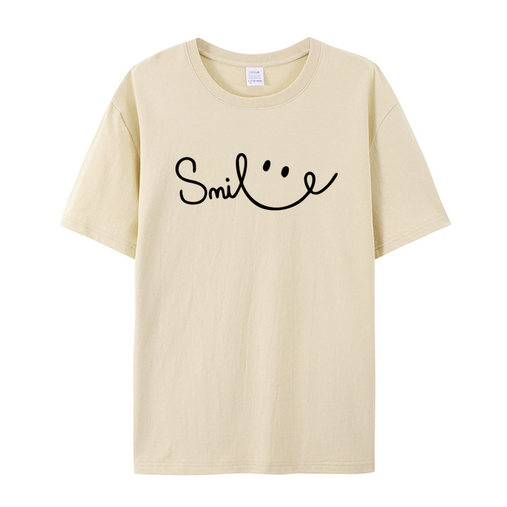 Women's Smiling Printed Cotton Short Sleeve