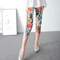 Flower Cropped Pants Women's Stretch Milk Silk Printed Leggings