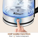 Electric Kettle Keep Warm, 1.8L Glass Tea Kettle, Hot Water Boiler With LED Light, Auto Shut-Off & Boil Dry Protection, Stainless Steel