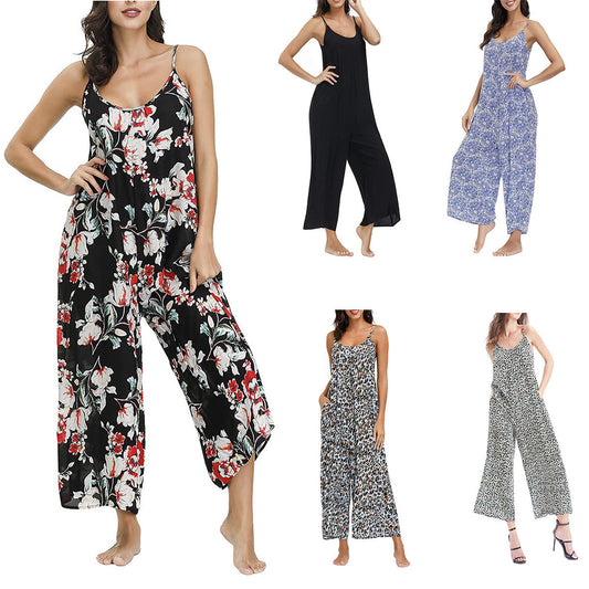 Fashion Sling Pocket Casual Wide Jumpsuit