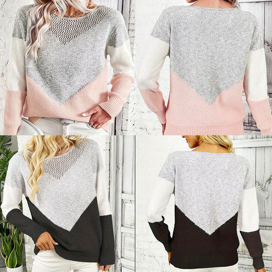 Round Neck Contrast Color Bottoming Shirt Pullover Casual Sweater