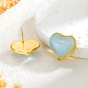 Orange Blue Jelly Color Matching Colored Gems Peach Heart Titanium Steel Earrings