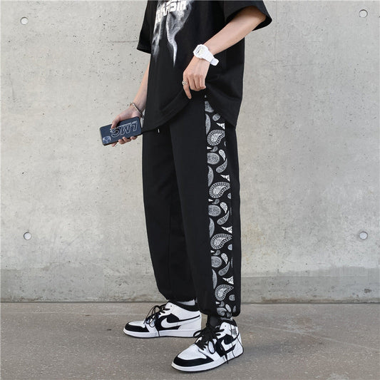 Korean Version Of The Trend Of Retro Cashew Flower Casual Pants Stitching Loose Drawstring Trousers