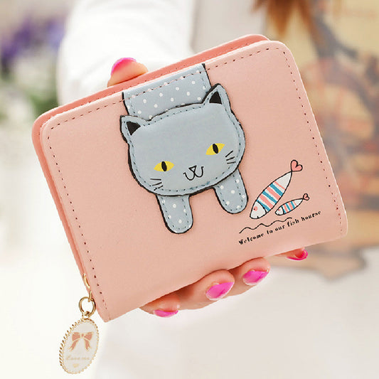 Short Cute Zipper Cartoon Cat Printing Student Coin Purse