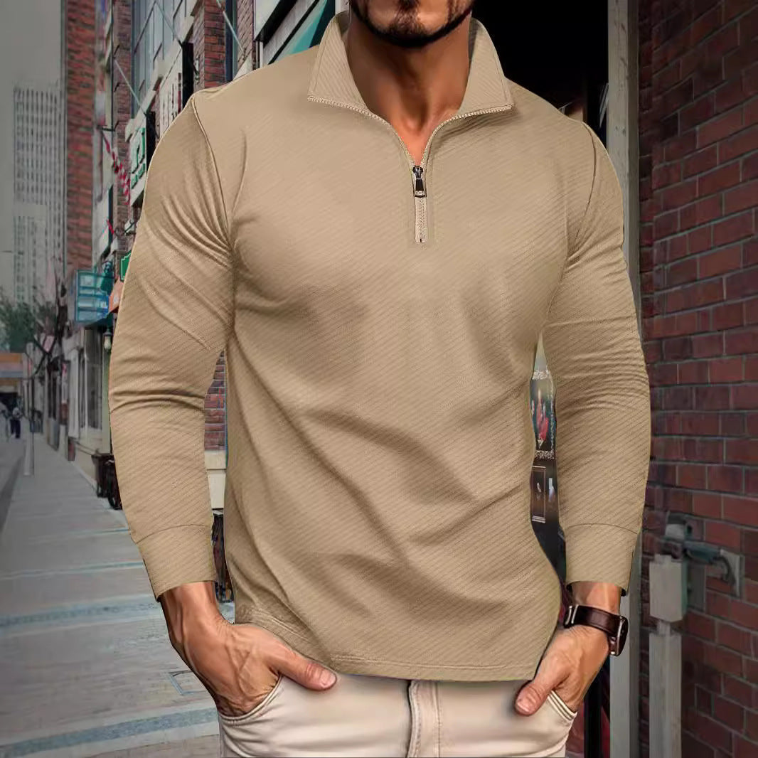 Twill Jacquard Half Long-sleeve Zipper Men