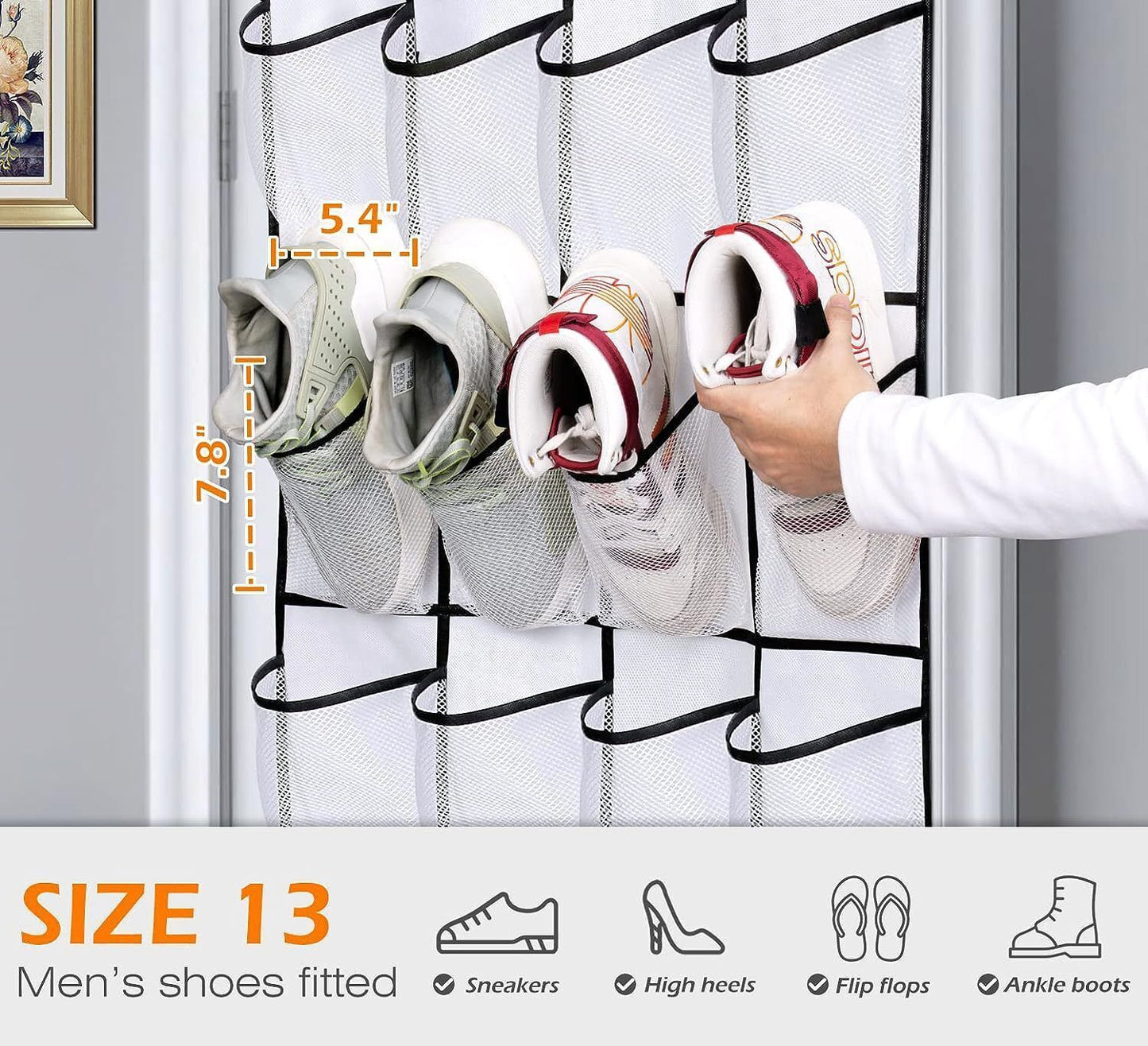 12-24 Pocket Shoe Holder Organiser Over The Door Hanging Shelf Rack Storage Hook