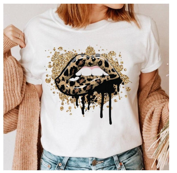 Fashion Printing Creative Color Lip Print Short Sleeve