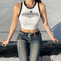 Alphabet Print Contrast Cropped Navel Slim Tank Top