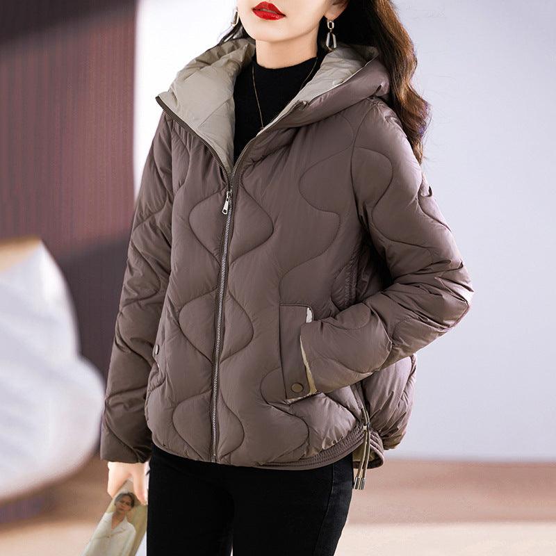 New Shiny Fashion Western Style Slimming Thin Hood Cotton-padded Coat For Women