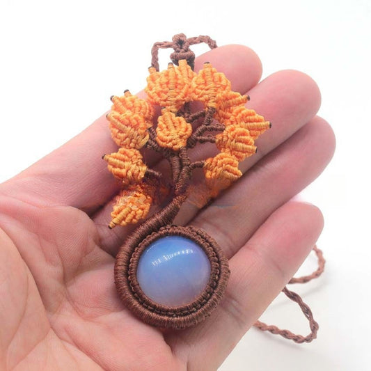 Natural Crystal Round Woven Tree Of Life Pendant Hand Woven Fashion