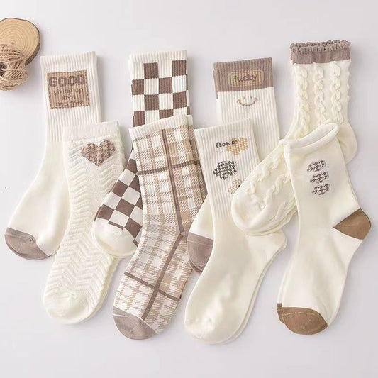 Mori Middle Tube Socks Fall New White Students Sweet Wind