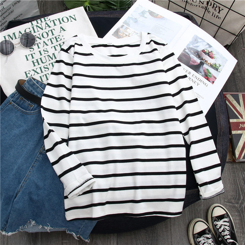 Black Striped Western Style Shirt Women's Long-sleeved T-shirt