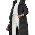 Solid Color Hooded Long Elegant Cotton-padded Coat Fashion Long-sleeve Zipper Pocket Women's Coat